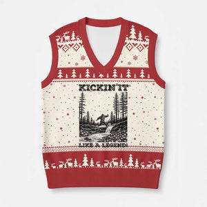 Kickin It Like A Legend V-Neck Knit Sweater Vest Funny Bigfoot Soccer Player TS12 Beige Red Print Your Wear