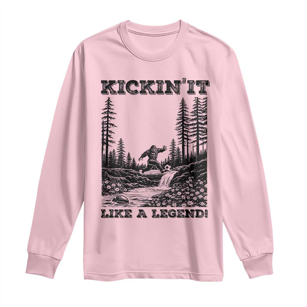 Kickin It Like A Legend Long Sleeve Shirt Funny Bigfoot Soccer Player TS12 Light Pink Print Your Wear