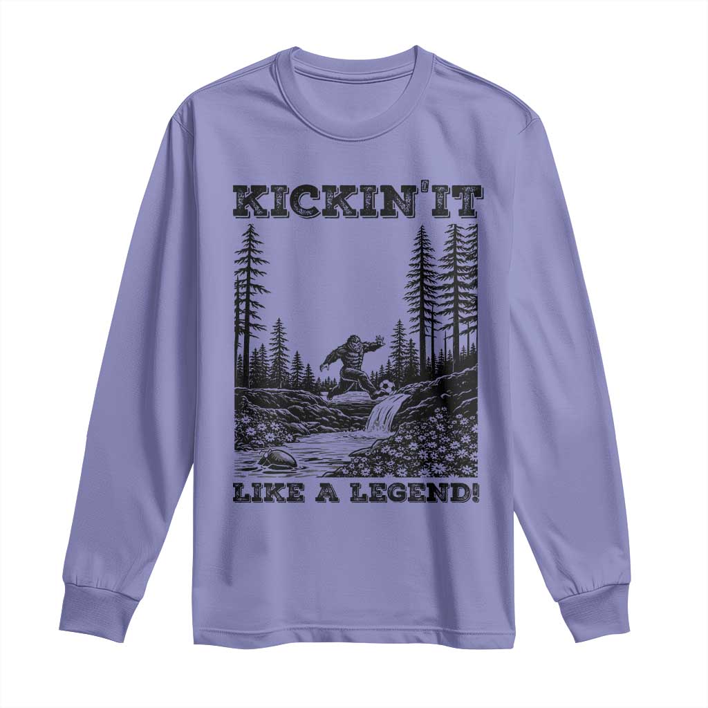 Kickin It Like A Legend Long Sleeve Shirt Funny Bigfoot Soccer Player TS12 Violet Print Your Wear