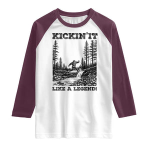 Kickin It Like A Legend Raglan Shirt Funny Bigfoot Soccer Player TS12 White Maroon Print Your Wear