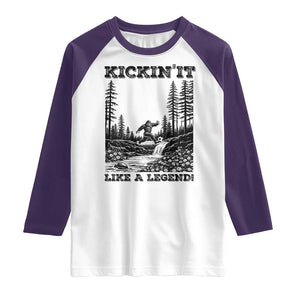 Kickin It Like A Legend Raglan Shirt Funny Bigfoot Soccer Player TS12 White Purple Print Your Wear