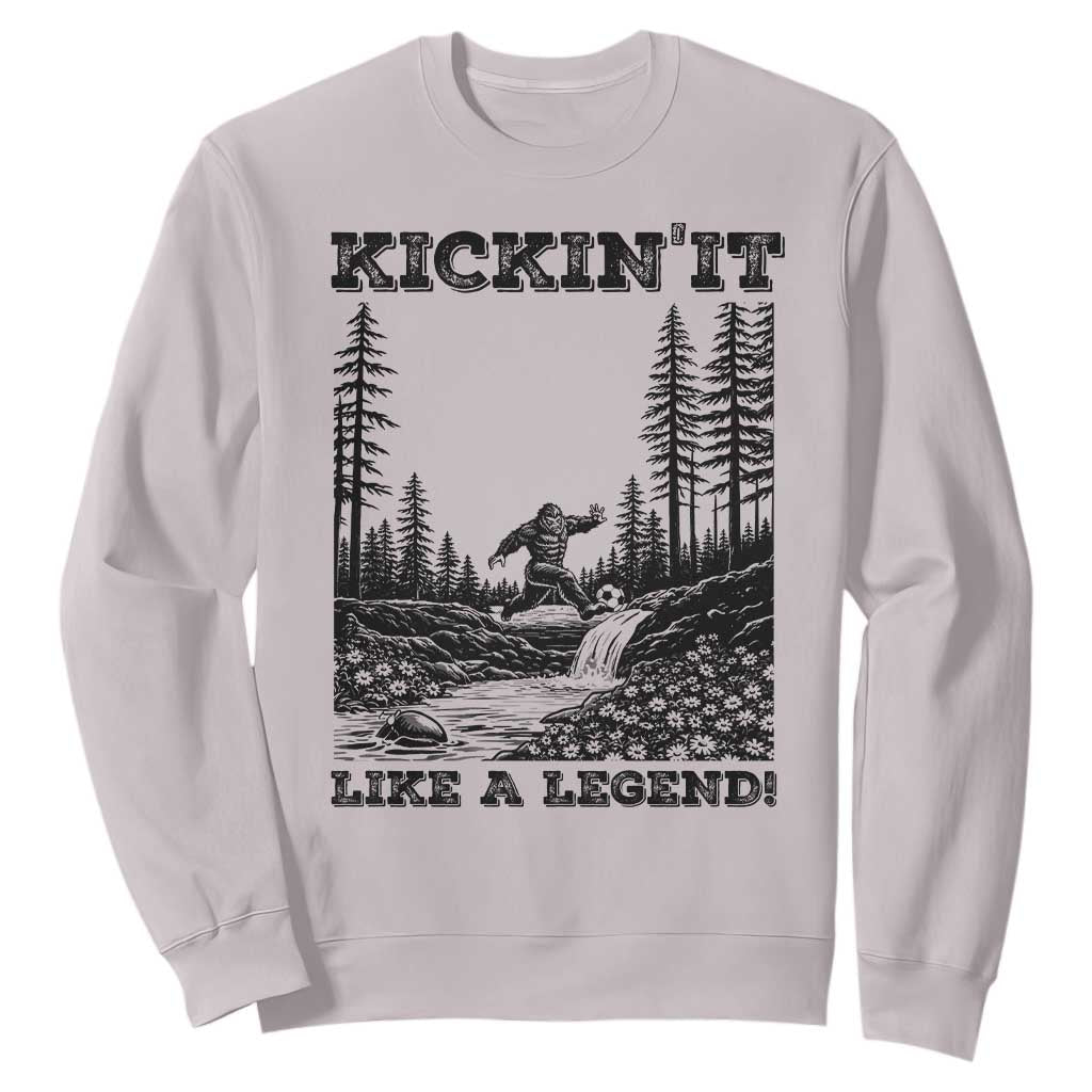Kickin It Like A Legend Sweatshirt Funny Bigfoot Soccer Player TS12 Ice Gray Print Your Wear