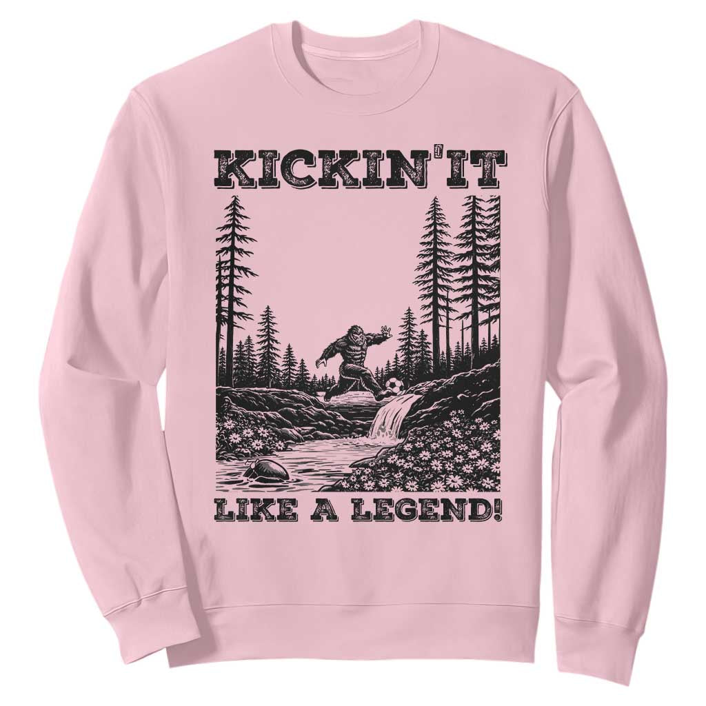 Kickin It Like A Legend Sweatshirt Funny Bigfoot Soccer Player TS12 Light Pink Print Your Wear