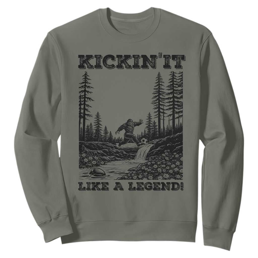 Kickin It Like A Legend Sweatshirt Funny Bigfoot Soccer Player TS12 Military Green Print Your Wear