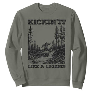 Kickin It Like A Legend Sweatshirt Funny Bigfoot Soccer Player TS12 Military Green Print Your Wear