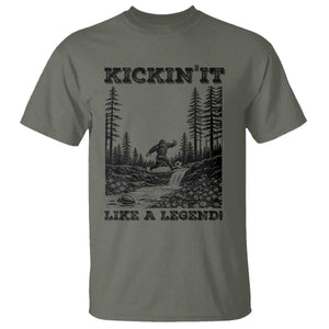 Kickin It Like A Legend T Shirt Funny Bigfoot Soccer Player TS12 Military Green Print Your Wear