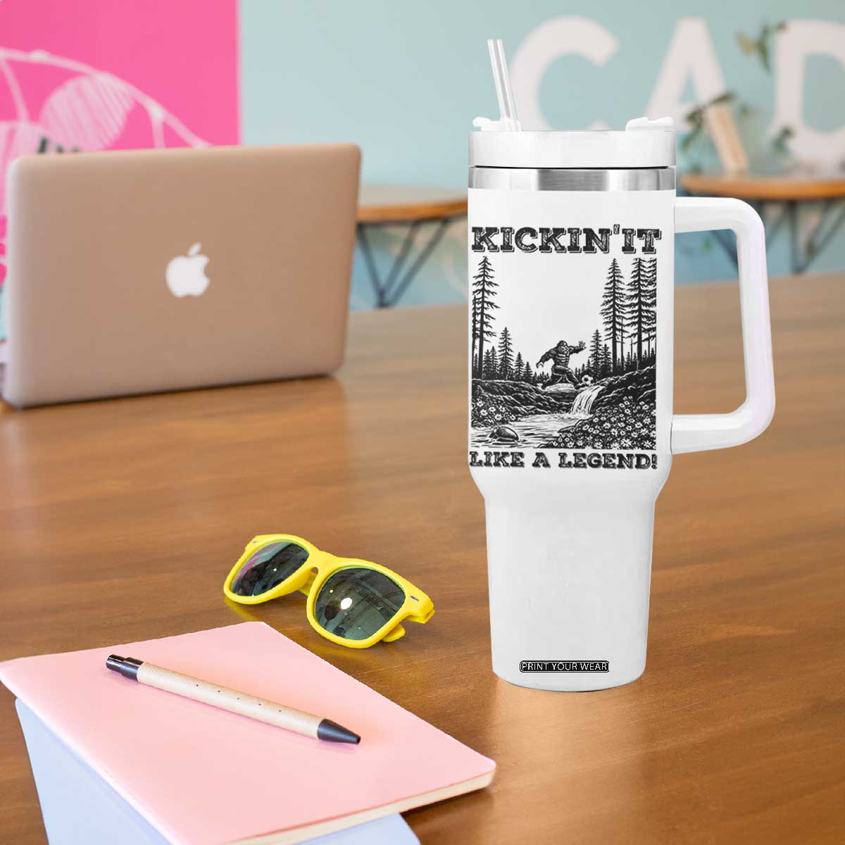 Kickin It Like A Legend Tumbler With Handle Funny Bigfoot Soccer Player TS12 Print Your Wear