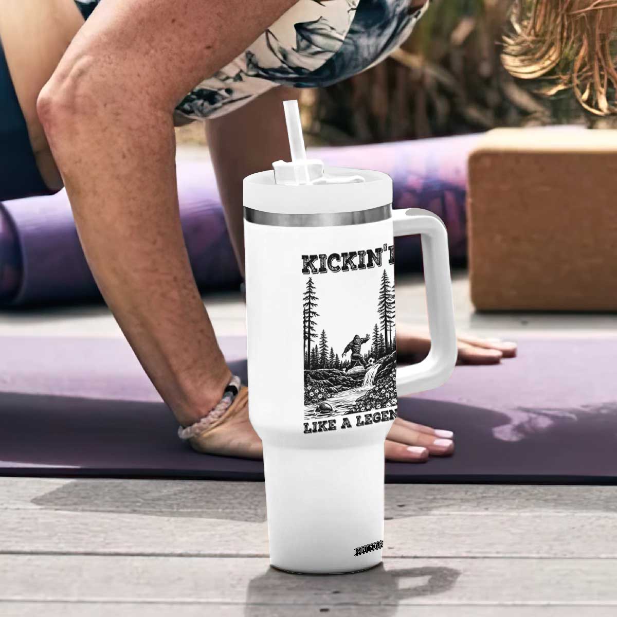 Kickin It Like A Legend Tumbler With Handle Funny Bigfoot Soccer Player TS12 Print Your Wear