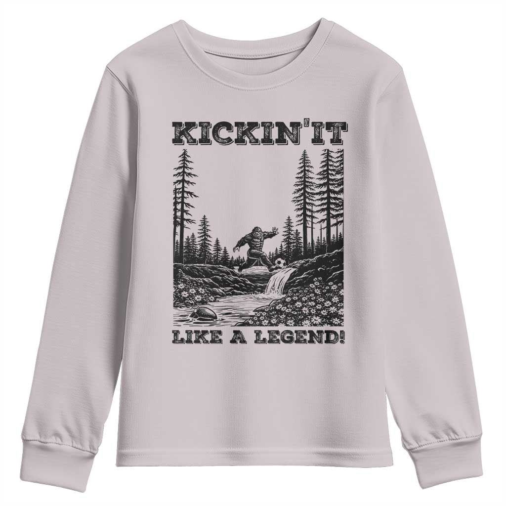 Kickin It Like A Legend Youth Sweatshirt Funny Bigfoot Soccer Player TS12 Ice Gray Print Your Wear