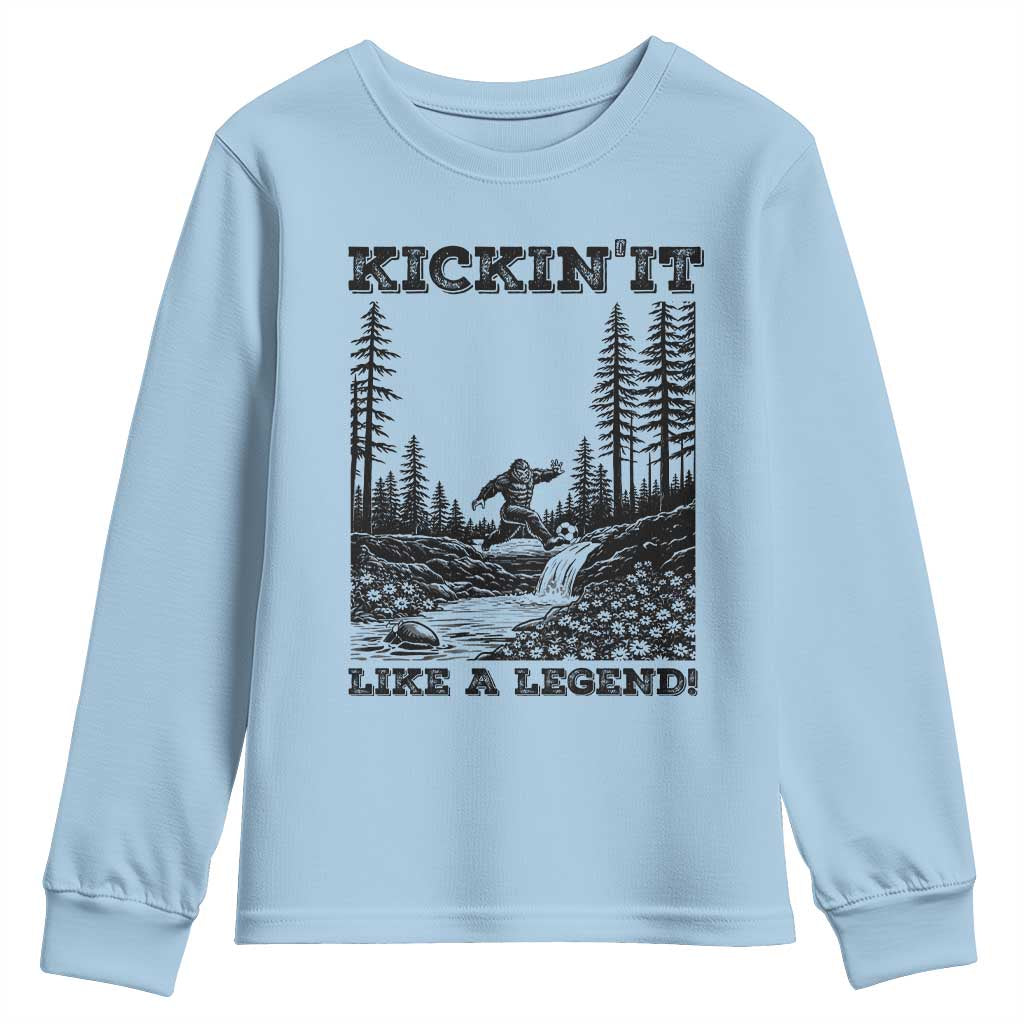 Kickin It Like A Legend Youth Sweatshirt Funny Bigfoot Soccer Player TS12 Light Blue Print Your Wear