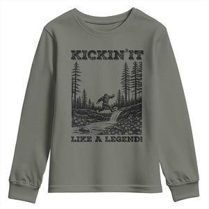 Kickin It Like A Legend Youth Sweatshirt Funny Bigfoot Soccer Player TS12 Military Green Print Your Wear