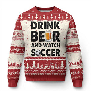 Drink Beer And Watch Soccer Ugly Christmas Sweater Funny Beer Lover TS12 Beige Red Print Your Wear