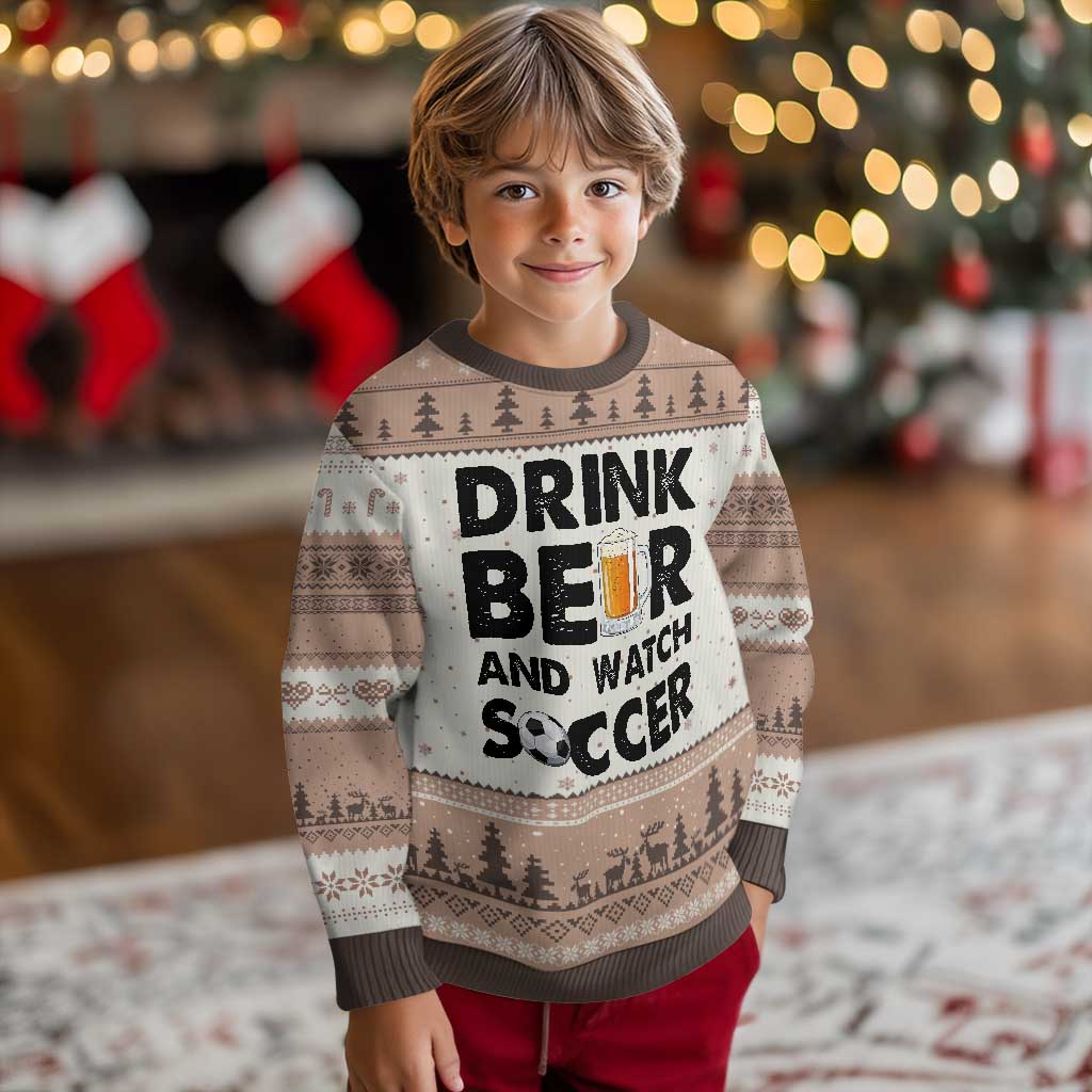 Drink Beer And Watch Soccer Ugly Christmas Sweater Funny Beer Lover TS12 Mocha Mousse Print Your Wear