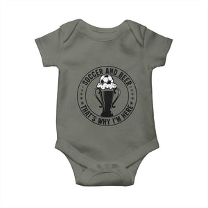 Soccer And Beer That Is Why I Am Here Baby Onesie Funny Football Drinking Team TS12 Military Green Print Your Wear