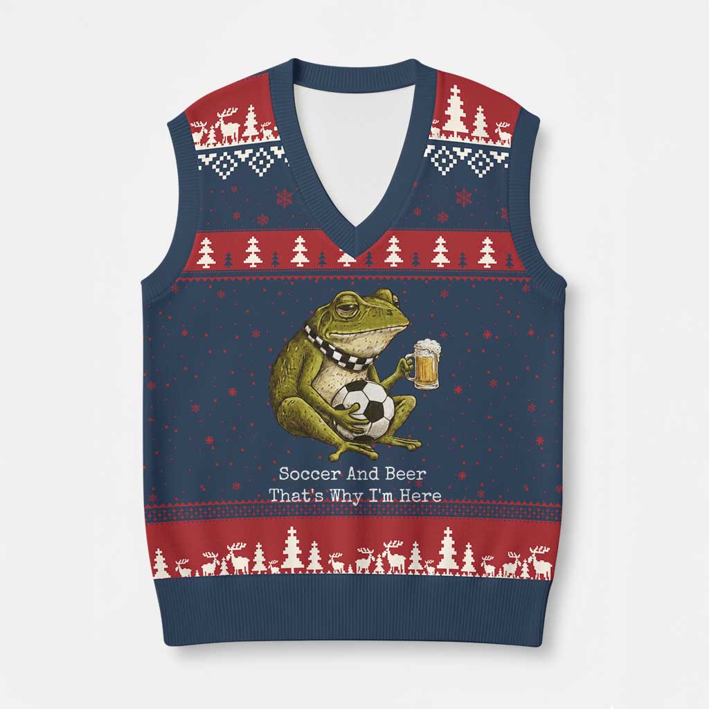 Funny Frog Lover V-Neck Knit Sweater Vest Soccer And Beer That Is Why I Am Here TS12 Navy Red Print Your Wear