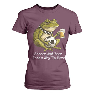 Funny Frog Lover T Shirt For Women Soccer And Beer That Is Why I Am Here TS12 Maroon Print Your Wear