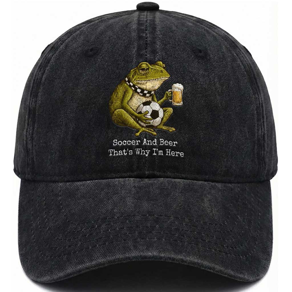 Funny Frog Lover Washed Cotton Baseball Cap Soccer And Beer That Is Why I Am Here TS12 Print Your Wear