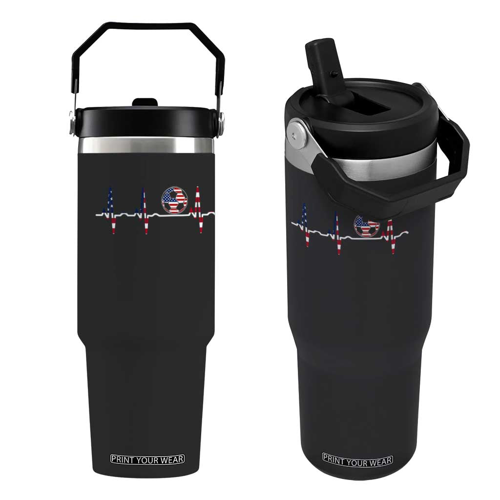 USA Soccer Heartbeat Flip Straw Tumbler American Flag Football Pulse TS12 One Size: 30 oz Black Print Your Wear