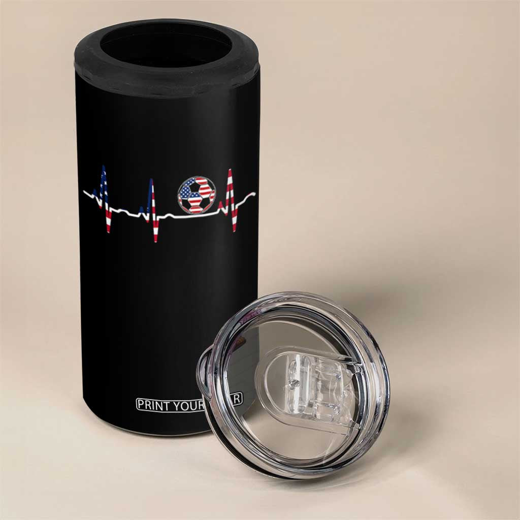 USA Soccer Heartbeat 4 in 1 Can Cooler Tumbler American Flag Football Pulse TS12 Print Your Wear