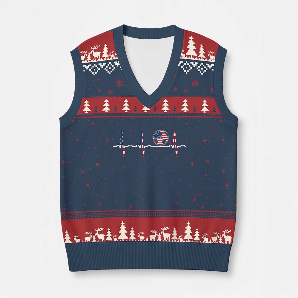 USA Soccer Heartbeat V-Neck Knit Sweater Vest American Flag Football Pulse TS12 Navy Red Print Your Wear