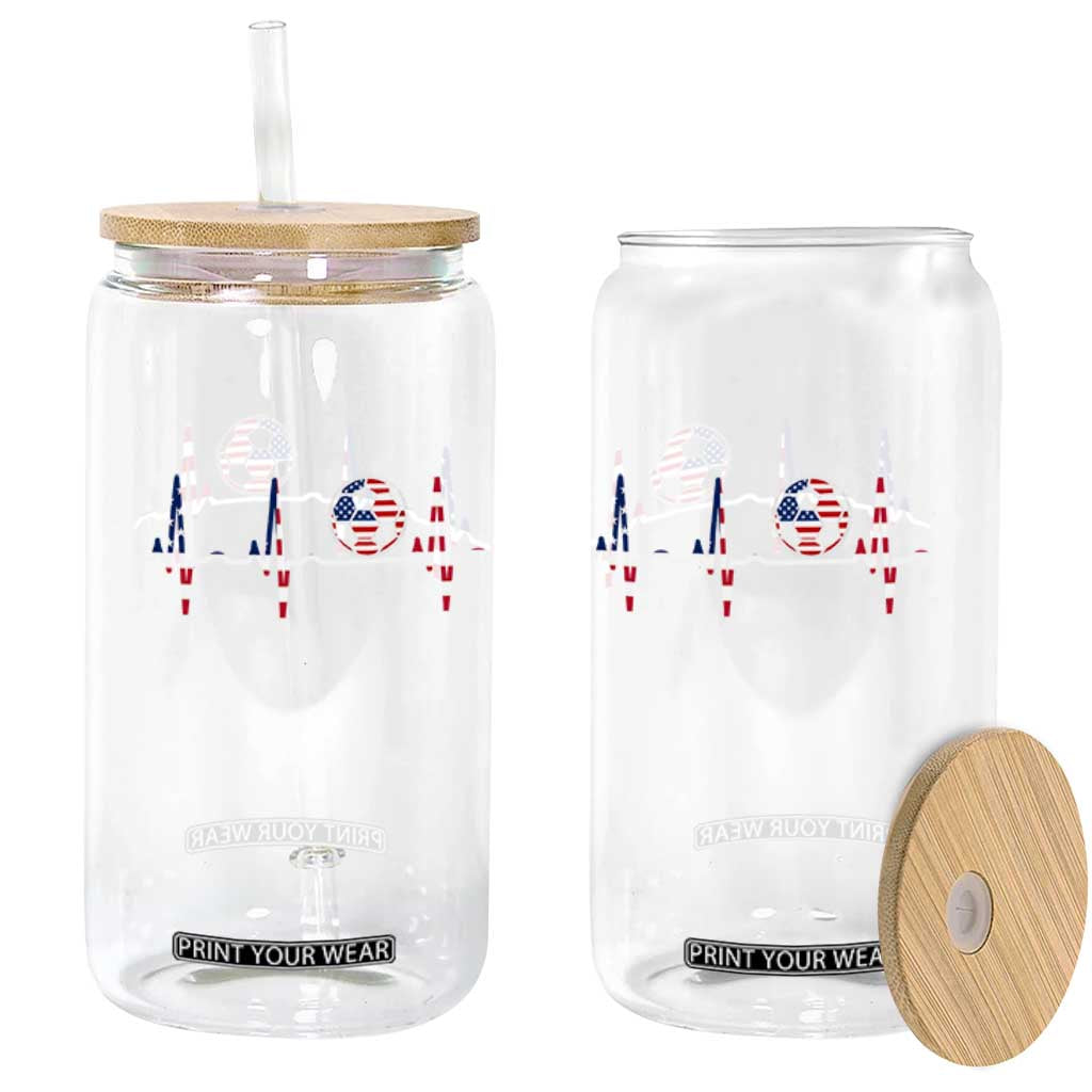 USA Soccer Heartbeat Glass Can American Flag Football Pulse TS12 Print Your Wear