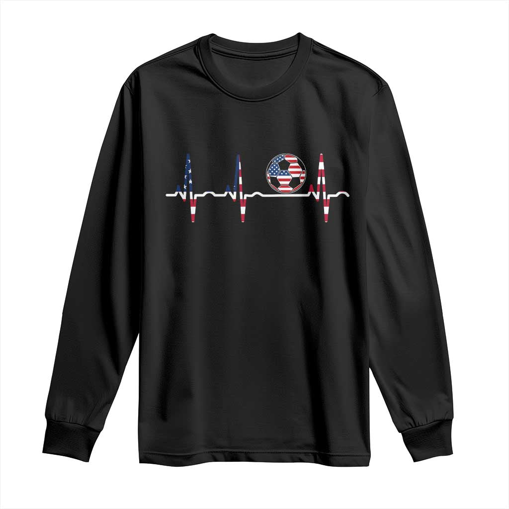 USA Soccer Heartbeat Long Sleeve Shirt American Flag Football Pulse TS12 Black Print Your Wear