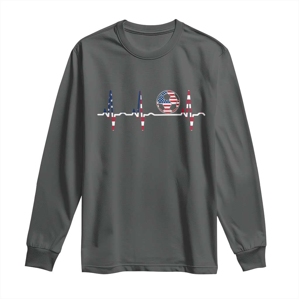 USA Soccer Heartbeat Long Sleeve Shirt American Flag Football Pulse TS12 Dark Heather Print Your Wear