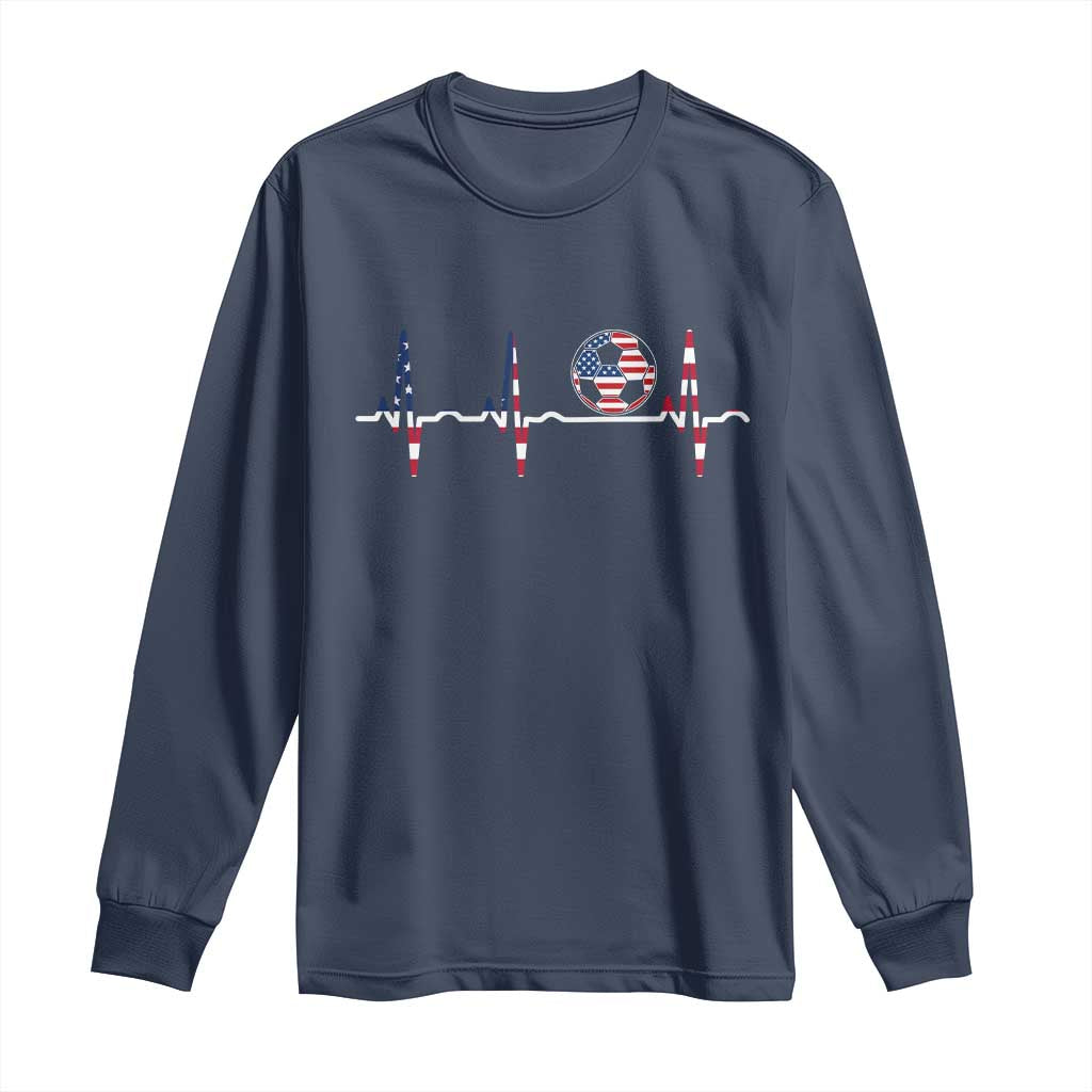 USA Soccer Heartbeat Long Sleeve Shirt American Flag Football Pulse TS12 Navy Print Your Wear