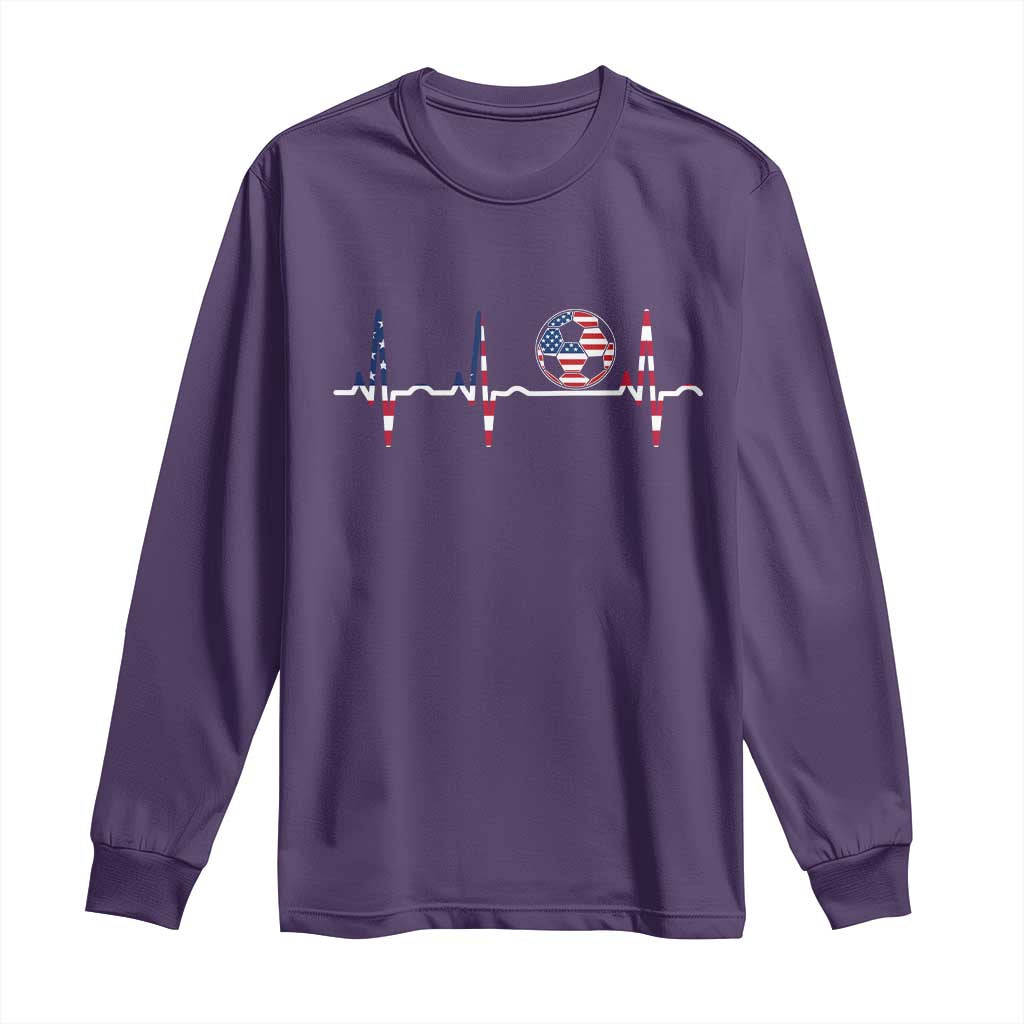 USA Soccer Heartbeat Long Sleeve Shirt American Flag Football Pulse TS12 Purple Print Your Wear