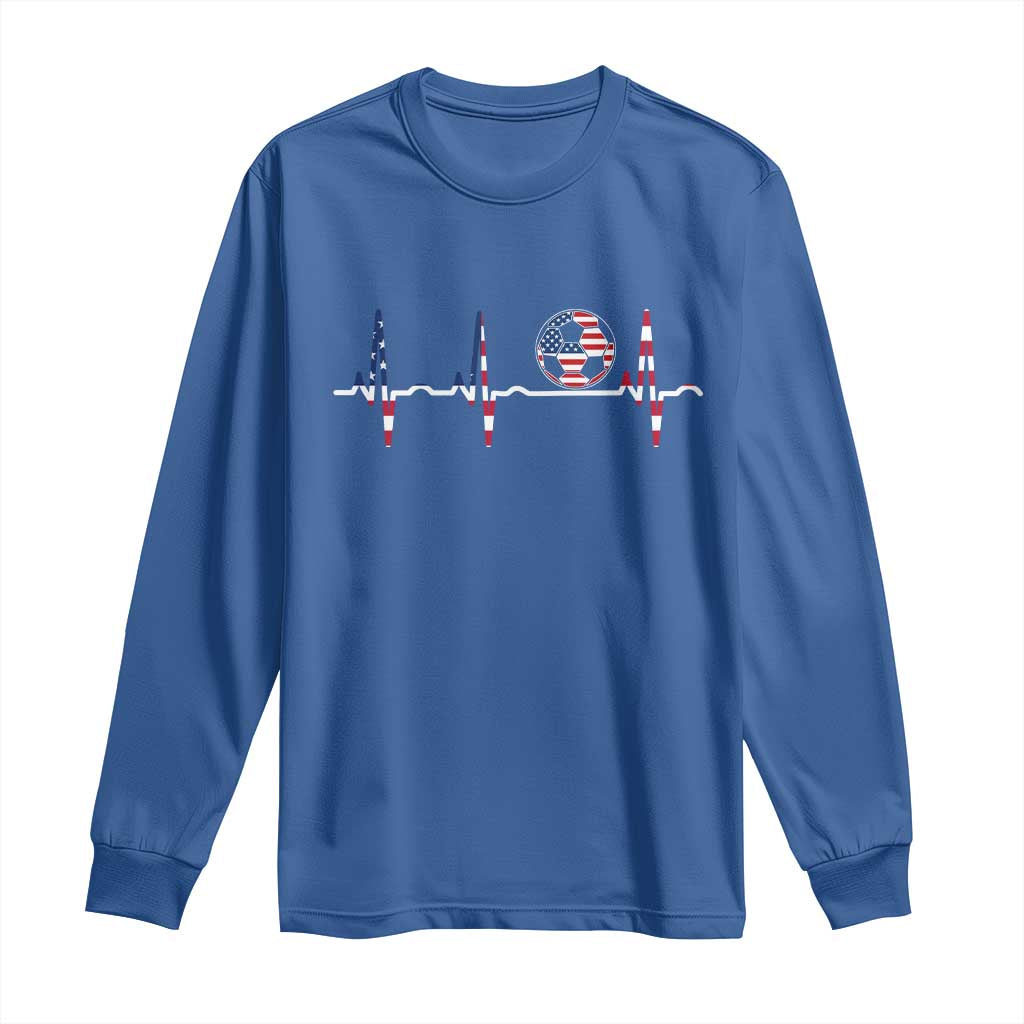 USA Soccer Heartbeat Long Sleeve Shirt American Flag Football Pulse TS12 Royal Blue Print Your Wear