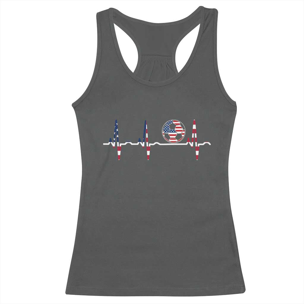 USA Soccer Heartbeat Racerback Tank Top American Flag Football Pulse TS12 Dark Heather Print Your Wear