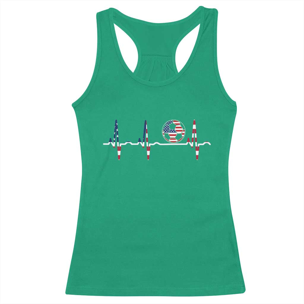 USA Soccer Heartbeat Racerback Tank Top American Flag Football Pulse TS12 Irish Green Print Your Wear
