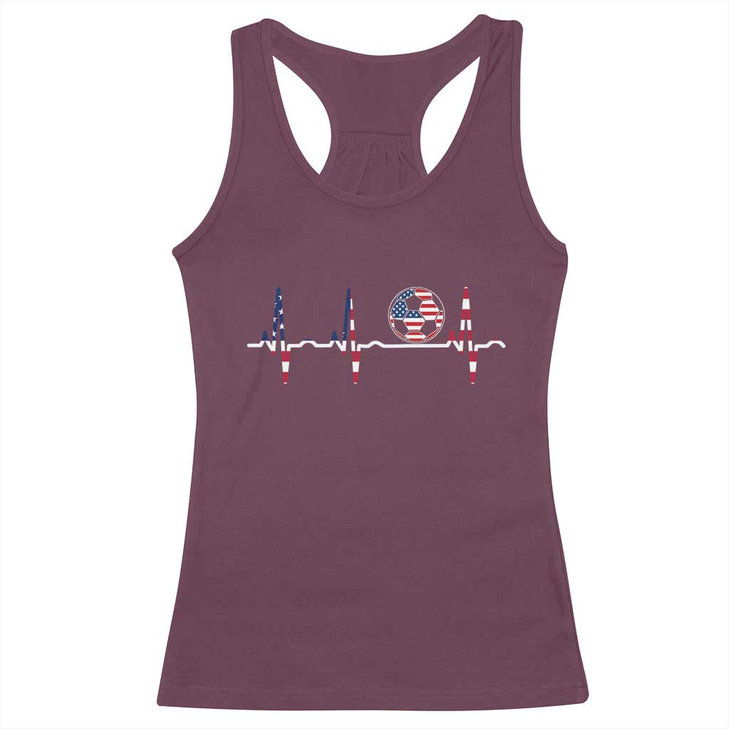 USA Soccer Heartbeat Racerback Tank Top American Flag Football Pulse TS12 Maroon Print Your Wear