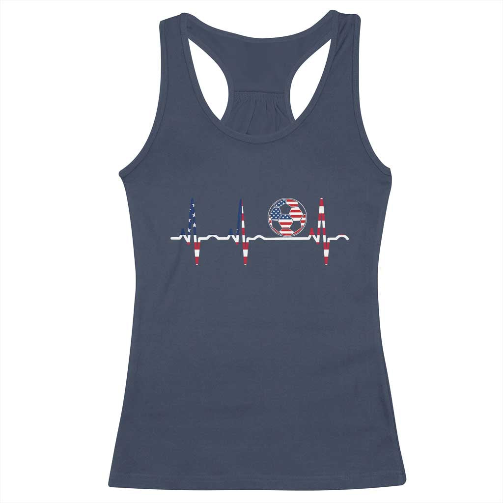USA Soccer Heartbeat Racerback Tank Top American Flag Football Pulse TS12 Navy Print Your Wear