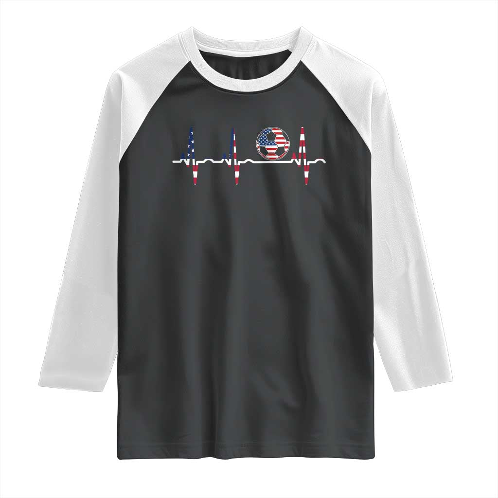 USA Soccer Heartbeat Raglan Shirt American Flag Football Pulse TS12 Black White Print Your Wear