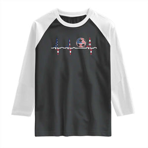 USA Soccer Heartbeat Raglan Shirt American Flag Football Pulse TS12 Black White Print Your Wear