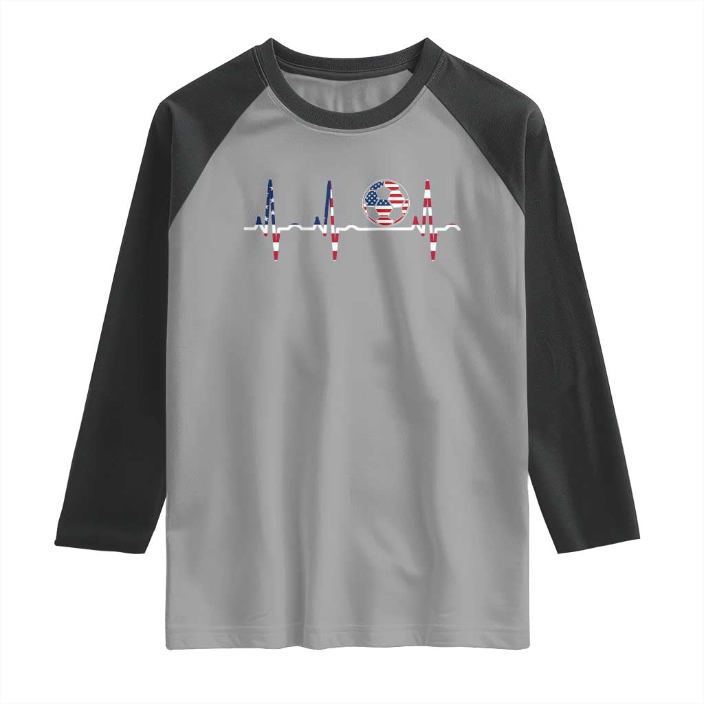 USA Soccer Heartbeat Raglan Shirt American Flag Football Pulse TS12 Sport Gray Black Print Your Wear