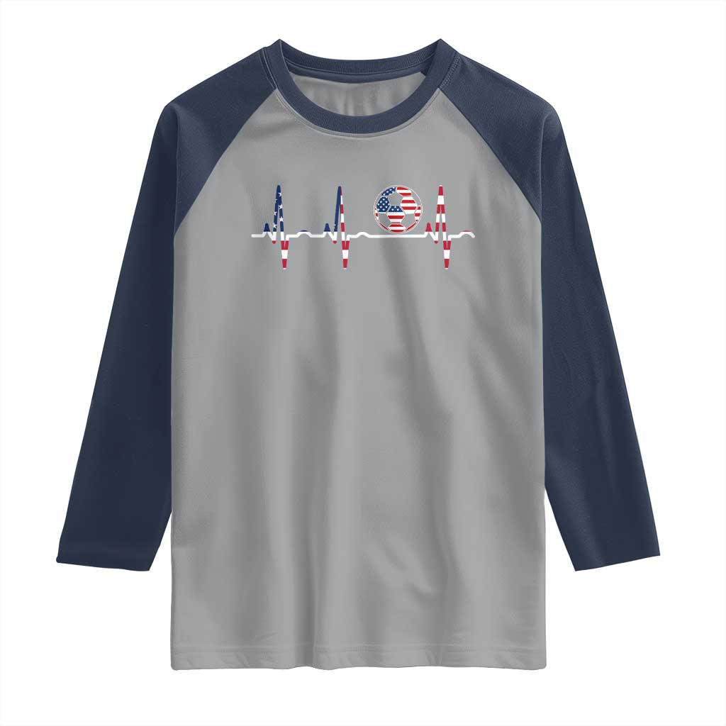 USA Soccer Heartbeat Raglan Shirt American Flag Football Pulse TS12 Sport Gray Navy Print Your Wear