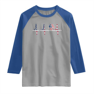 USA Soccer Heartbeat Raglan Shirt American Flag Football Pulse TS12 Sport Gray Royal Print Your Wear