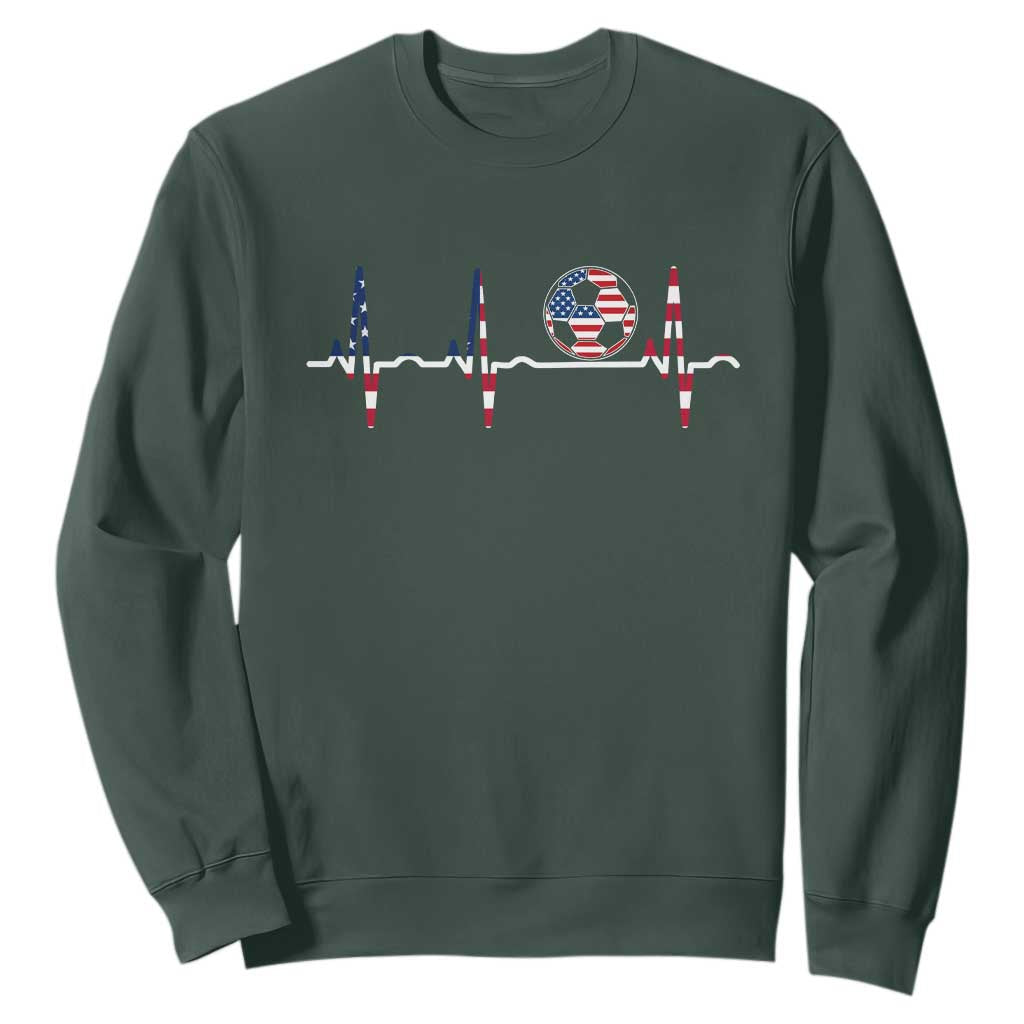 USA Soccer Heartbeat Sweatshirt American Flag Football Pulse TS12 Dark Forest Green Print Your Wear