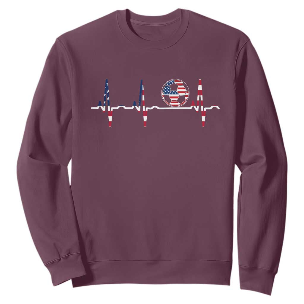 USA Soccer Heartbeat Sweatshirt American Flag Football Pulse TS12 Maroon Print Your Wear