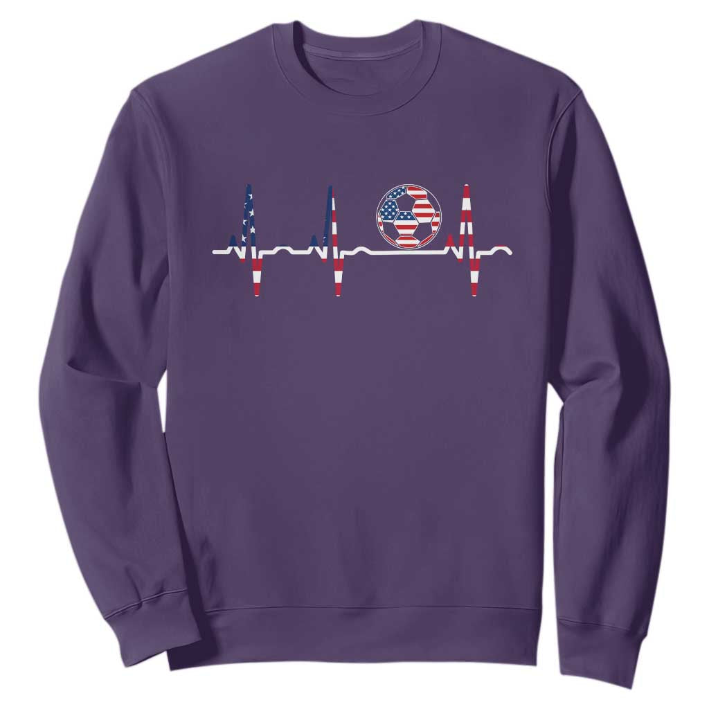 USA Soccer Heartbeat Sweatshirt American Flag Football Pulse TS12 Purple Print Your Wear