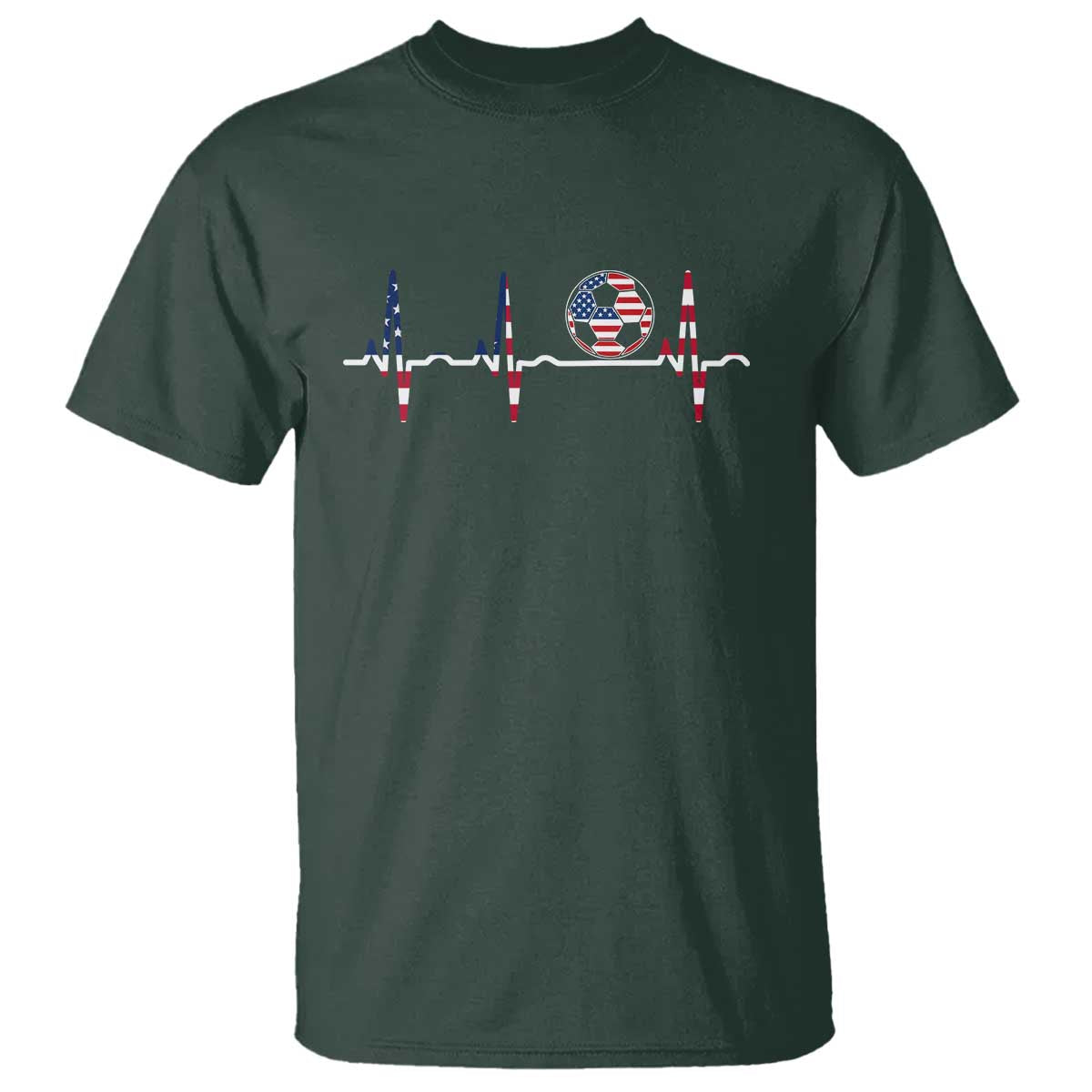 USA Soccer Heartbeat T Shirt American Flag Football Pulse TS12 Dark Forest Green Print Your Wear