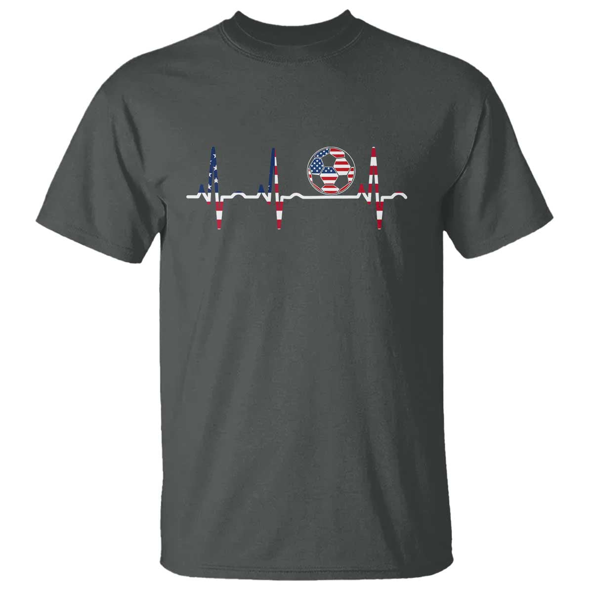 USA Soccer Heartbeat T Shirt American Flag Football Pulse TS12 Dark Heather Print Your Wear