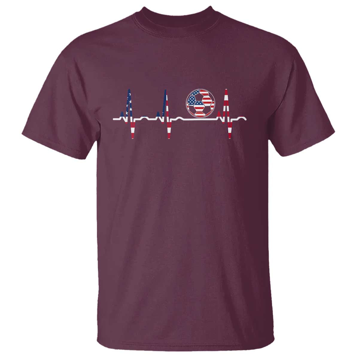 USA Soccer Heartbeat T Shirt American Flag Football Pulse TS12 Maroon Print Your Wear
