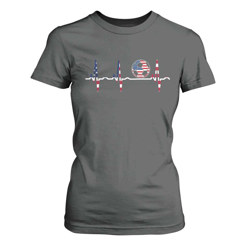USA Soccer Heartbeat T Shirt For Women American Flag Football Pulse TS12 Dark Heather Print Your Wear
