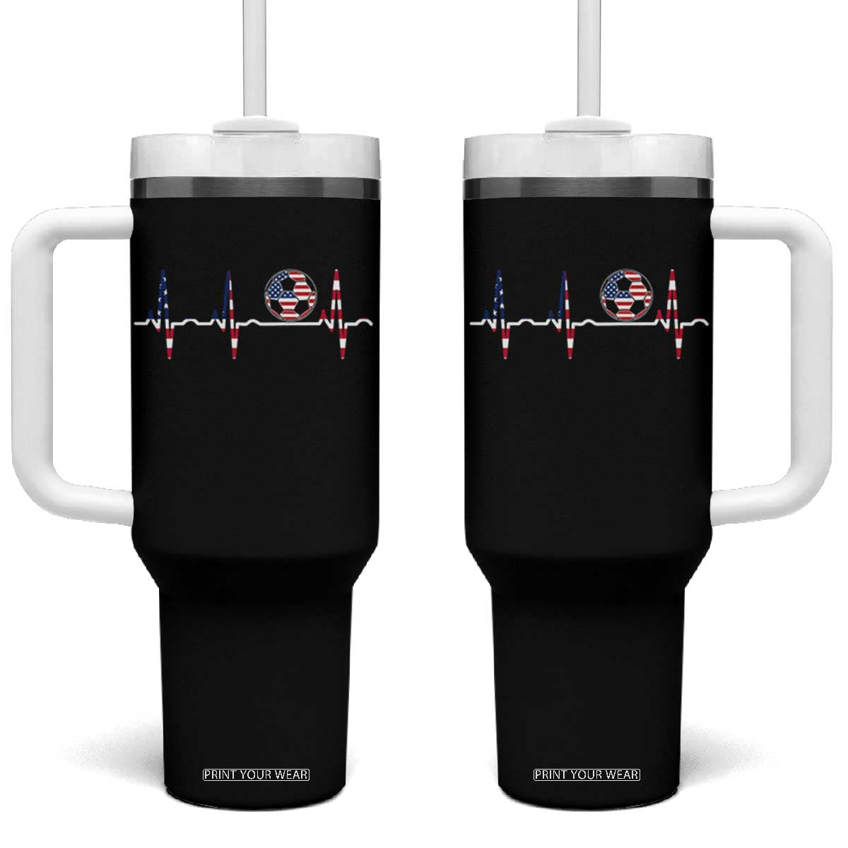 USA Soccer Heartbeat Tumbler With Handle American Flag Football Pulse TS12 One Size: 40 oz Black Print Your Wear