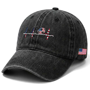 USA Soccer Heartbeat Washed Cotton Baseball Cap American Flag Football Pulse TS12 Print Your Wear