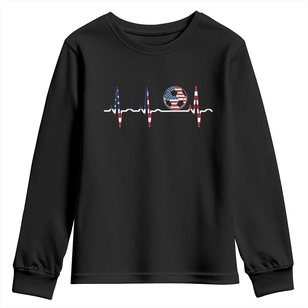 USA Soccer Heartbeat Youth Sweatshirt American Flag Football Pulse TS12 Black Print Your Wear