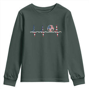 USA Soccer Heartbeat Youth Sweatshirt American Flag Football Pulse TS12 Dark Forest Green Print Your Wear